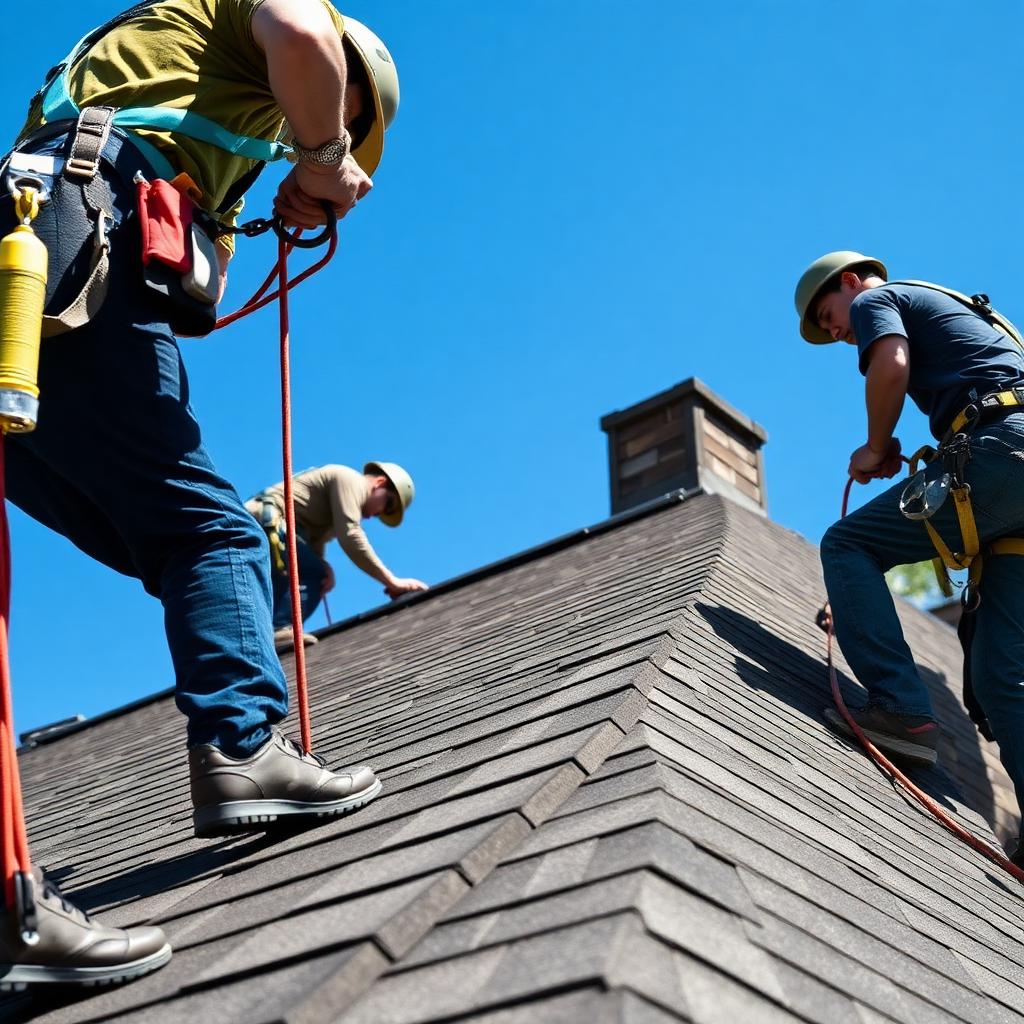 MLB Roofing crew installing shingles